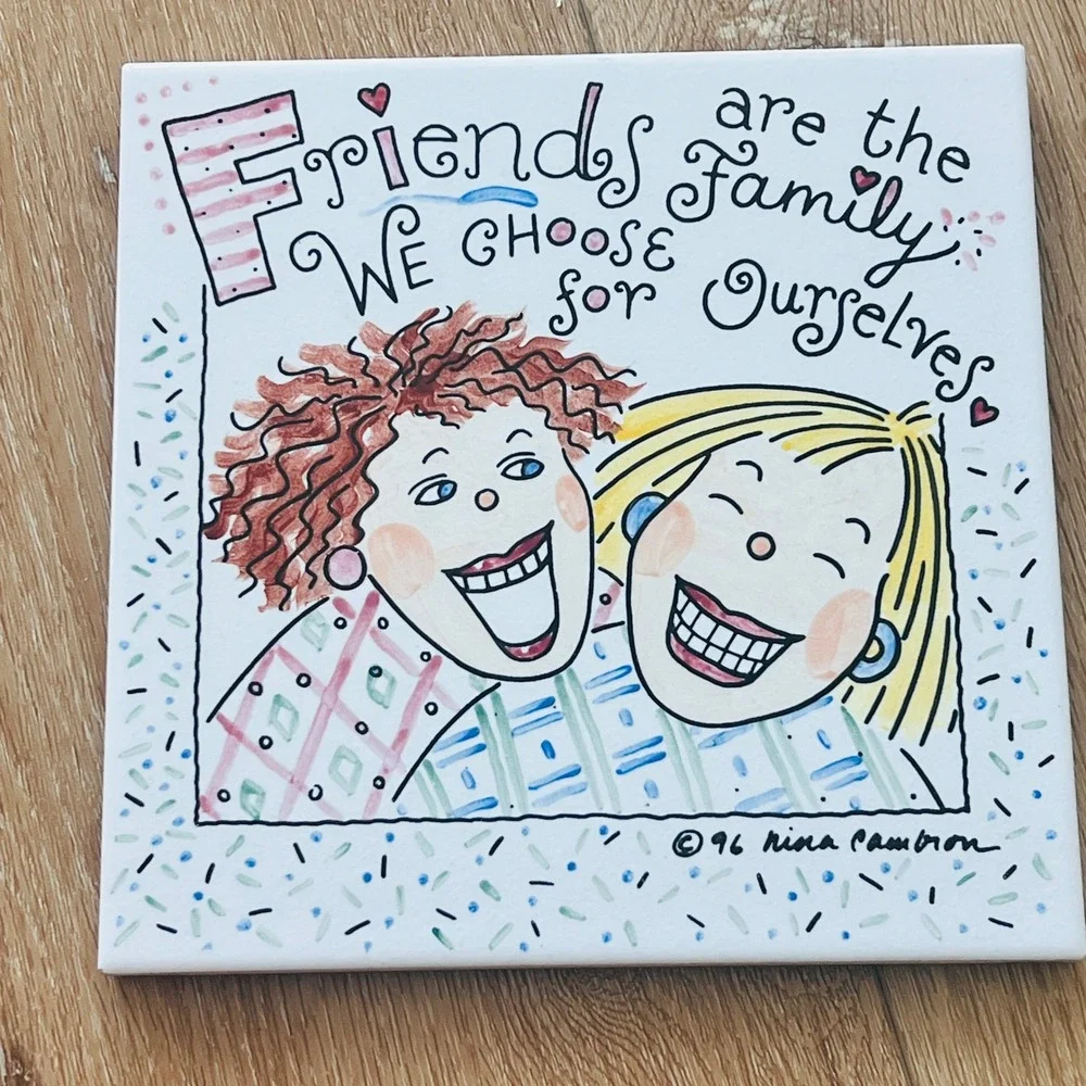 Vintage 1996 Nina Cambron Ceramic Art Tile Friends‎ Family Quote Trivet 8x8 BFF